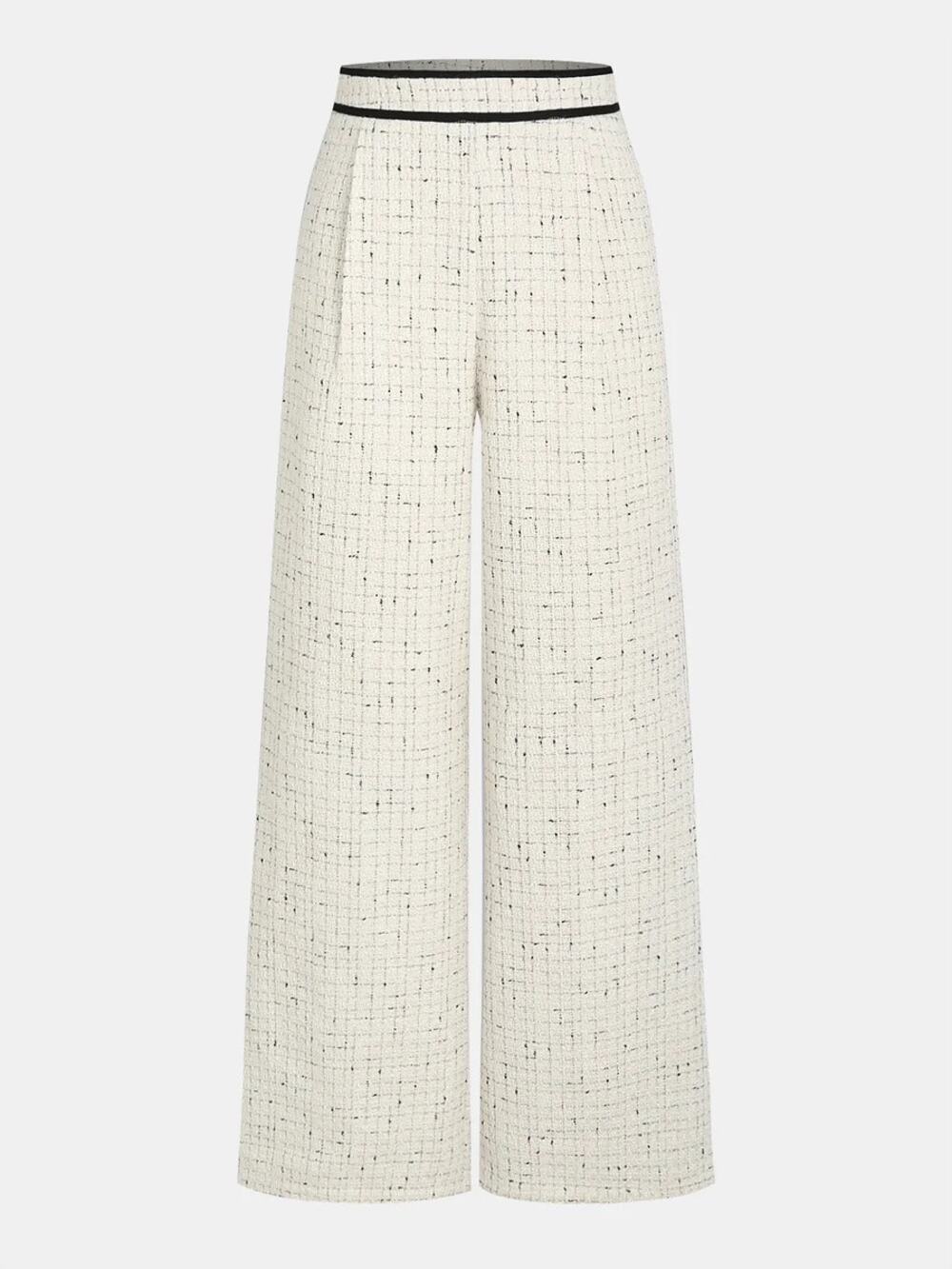 NWT Commense Contrast Waistband Tweed Wide Leg Pants Cream Black XS
